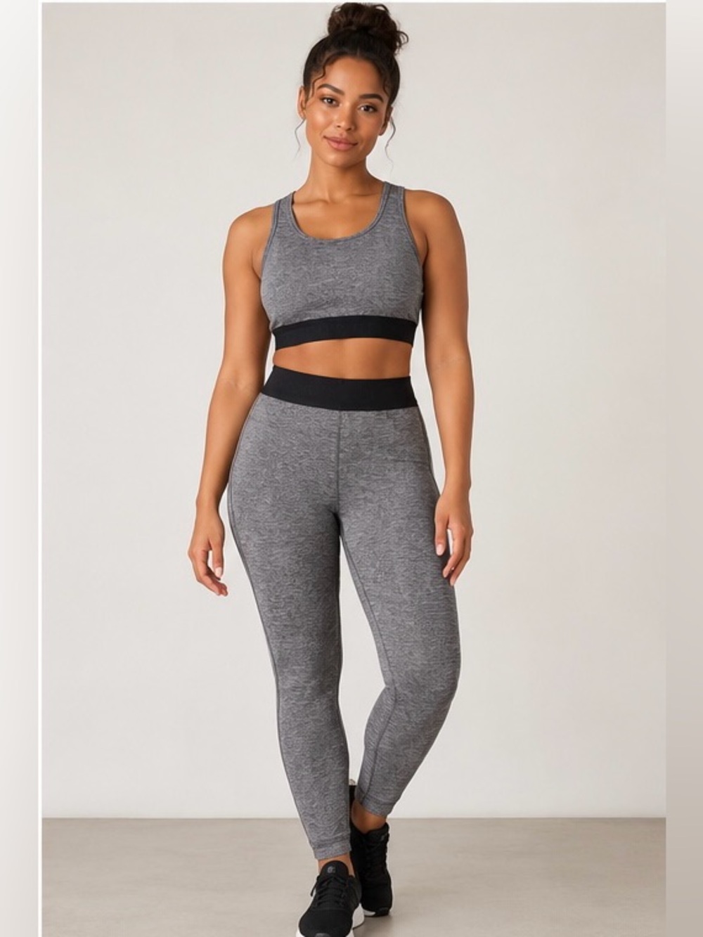 Grey Sports Bra with Black Underband and leggings set by stori in size 12